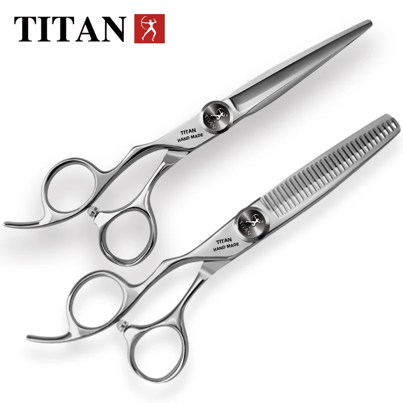 Color: Red - Titan professional 6.0inch left handed  cutting scissors shears barber scissors hairdressing scissors