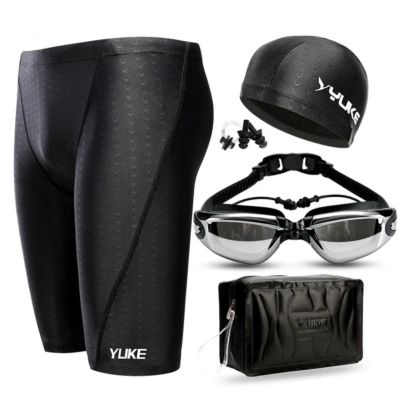 Color: WHITE, Size: XXXL - Men Swimming Shorts Waterproof Competition Swim Equipment Goggles with Ear-plug Cap Case Trunks Briefs Swimwear Half Pants 2022