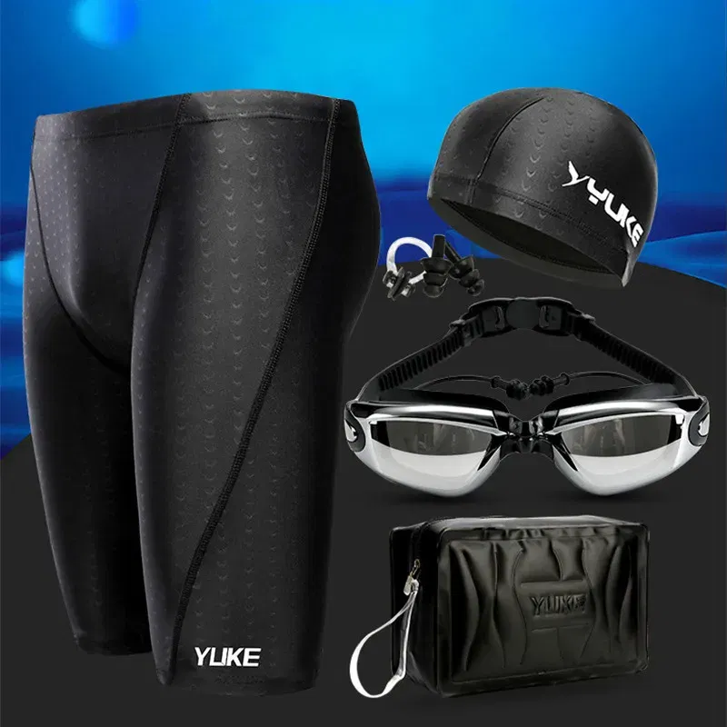 Color: WHITE, Size: XXXL - Men Swimming Shorts Waterproof Competition Swim Equipment Goggles with Ear-plug Cap Case Trunks Briefs Swimwear Half Pants 2022