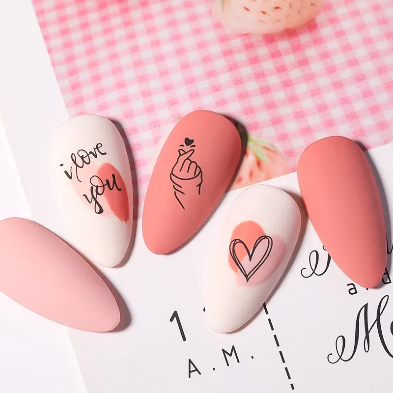 Color: Beige - Heart Leaf Design 3D Nail Sticker Black White Transfer Stickers for Nails Sexy Girl Face Self-adhensive Slider Tip Abstract Wrap