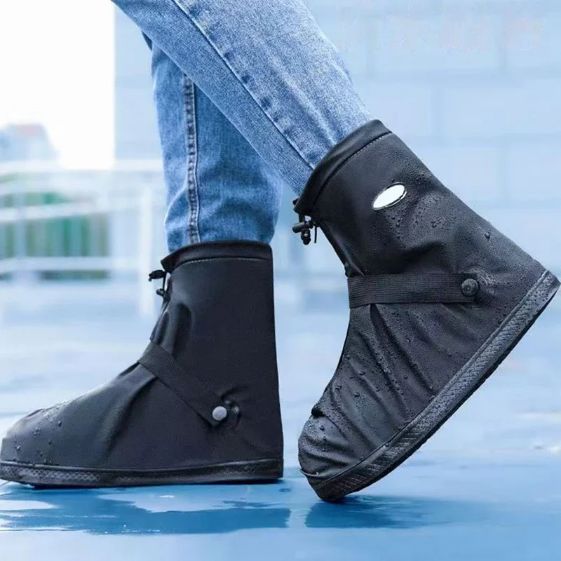 Color: Brown, Size: XL - Reusable Anti-Slip PU Leather Waterproof Shoes Cover Water Boots Cycling Hiking Overshoes Rain Snow Wet Sand Shoes Protectors