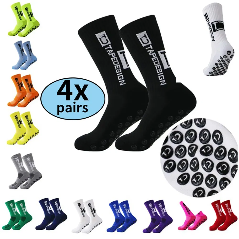 Color: Blue - 4 pairs of new non slip football socks, basketball socks, yoga socks, sports socks, outdoor sports socks