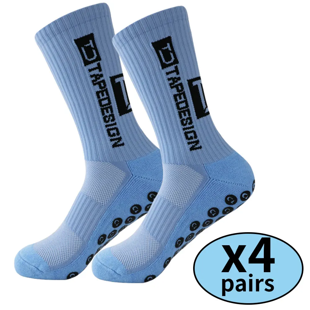 Color: Blue - 4 pairs of new non slip football socks, basketball socks, yoga socks, sports socks, outdoor sports socks