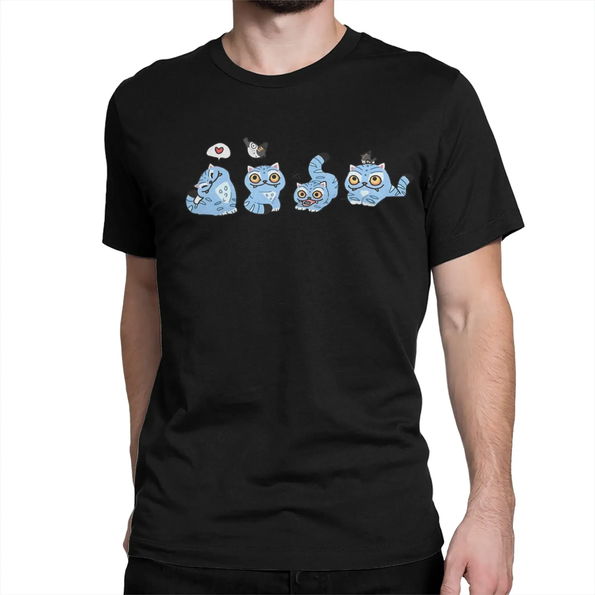 Color: SKY BLUE, Size: XXL - Derpy Tiger Cat T Shirt Men Women's Cotton Unique T-Shirt Round Collar Huntrix Kpop Demon Hunters Tees Short Sleeve 4XL 5XL 6XL