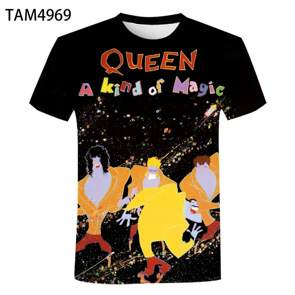 Color: Brown, Size: 4XL - New British Rock Band Queen 3D Printed Men Women T-shirt Casual Short Sleeve Oversized Tees Tops Fashion Punk O-Neck Clothing