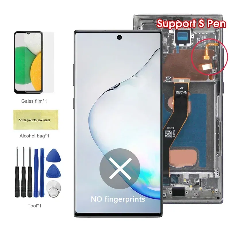 Color: NAVY, Ships From: CHINA - Top AMOLED Note 10 Plus Screen for Samsung Galaxy Note10+ N975F Lcd Display Touch Screen Support S Pen Fingerprints with Frame