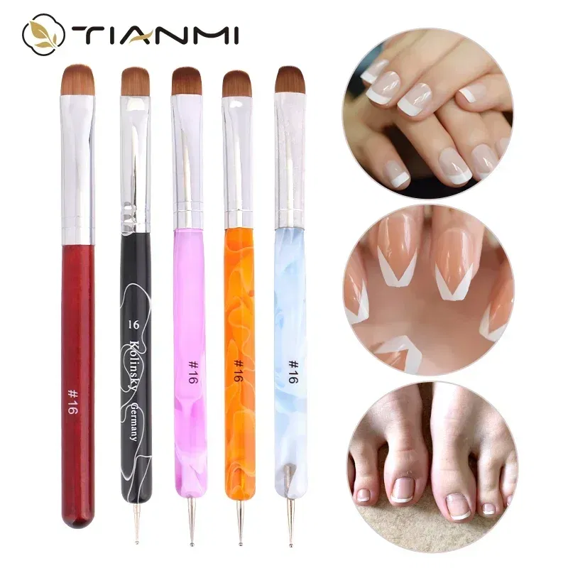 Color: multi - TIANMI Kolinsky French Nail Art Brush Dual End Nail Art Dotting Pen Acrylic Drawing Rhinestone UV Gel Painting Manicure Tool