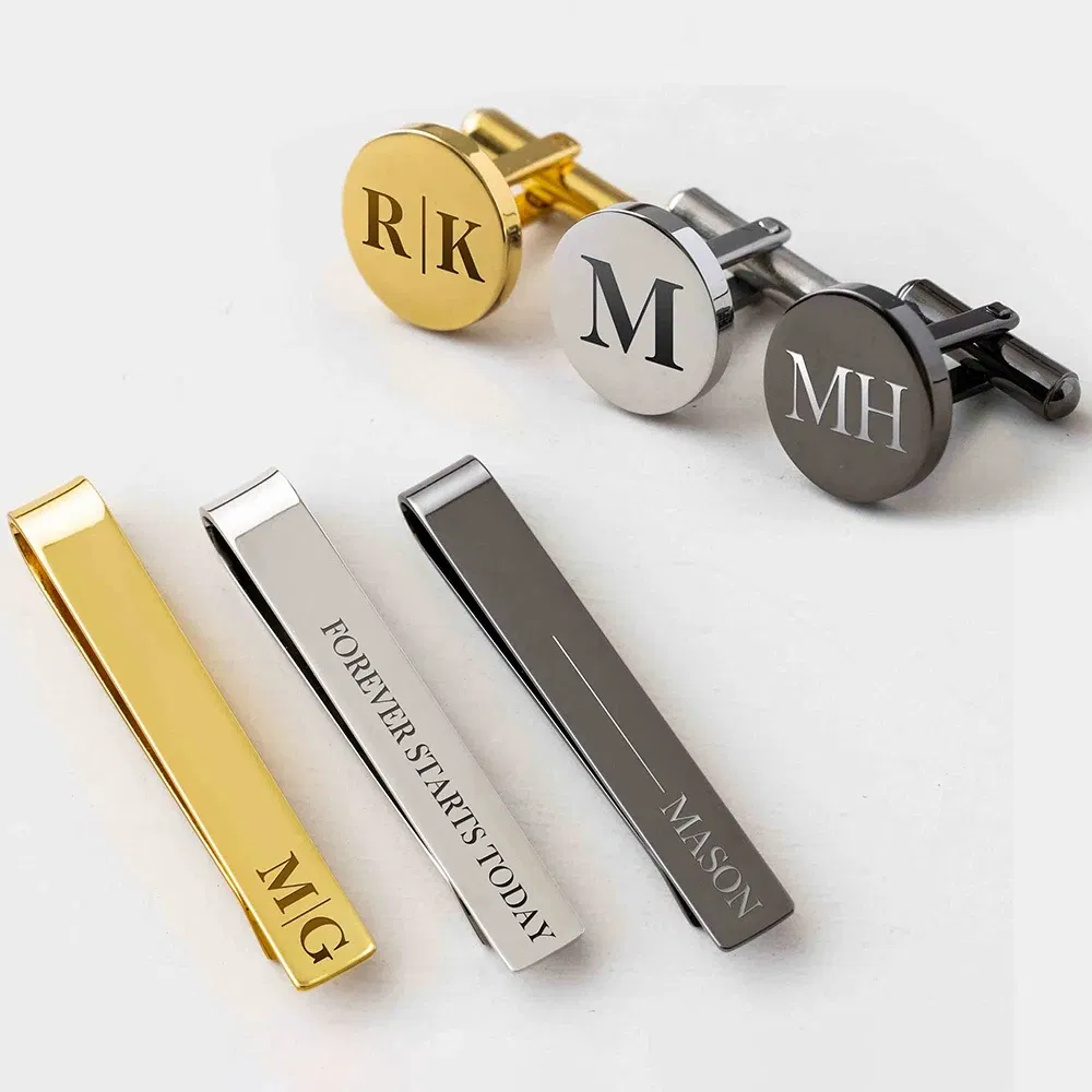 Color: MINT GREEN, Size: L - Custom Metal Cufflinks Tie Clip & Rectangle Gift Box Engraved Gift for Dad and Groomsmen Personalized Best Man Cufflinks Set