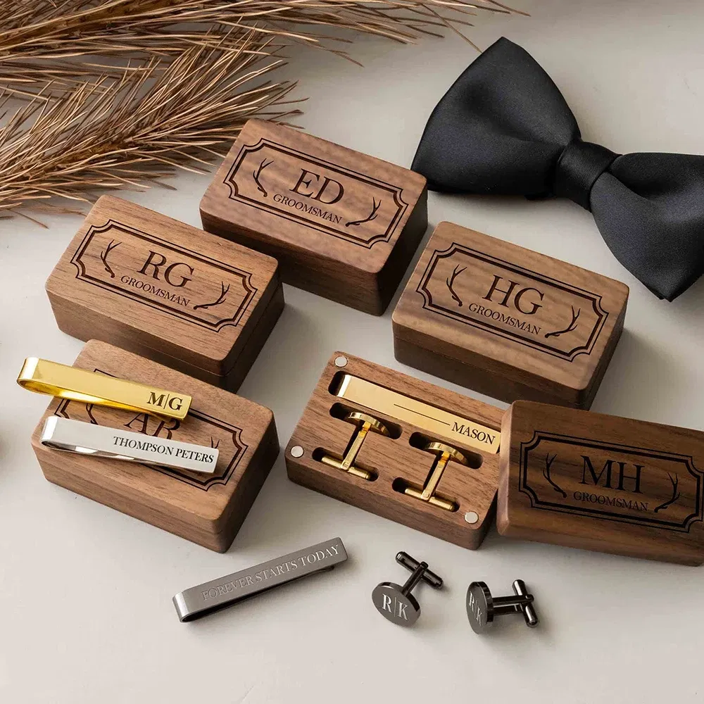 Color: MINT GREEN, Size: L - Custom Metal Cufflinks Tie Clip & Rectangle Gift Box Engraved Gift for Dad and Groomsmen Personalized Best Man Cufflinks Set