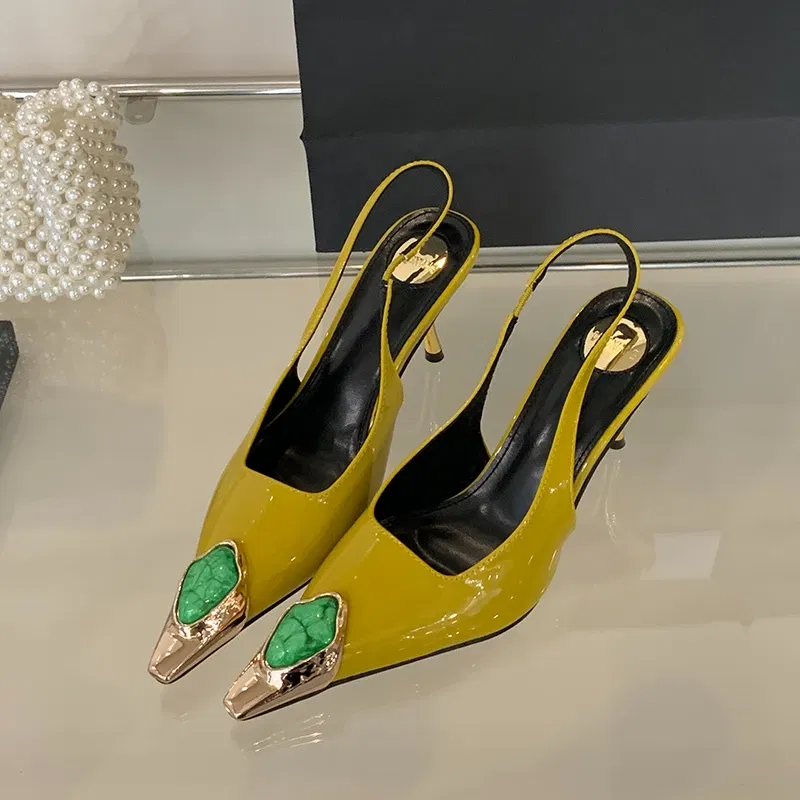 Color: PURPLE, Shoe Size: 35 - Sexy Women's High Heels Mules 2025 New Fashion Pointed Dress Women's Shoes Open Heel Party High Heels Striptease Sandals Women
