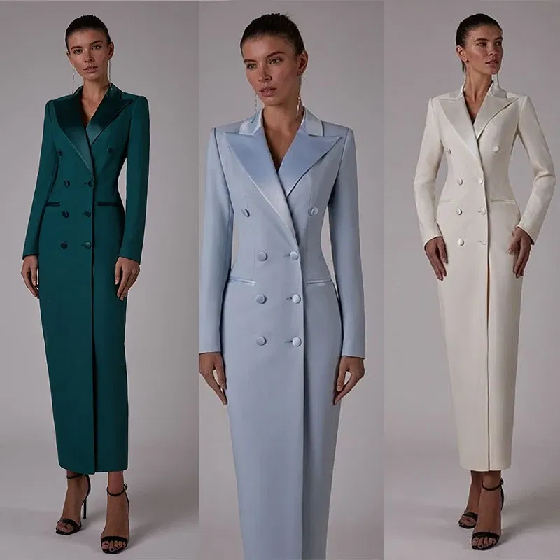 Color: Pink, Size: XXL - Women's Suit Long Jacket One Piece Blazer Double Breasted Formal Tuxedo Party Dress кос?‚юм ?¶?µнский