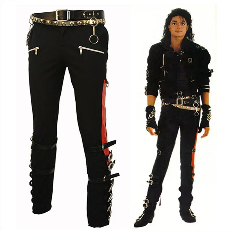 Color: SKY BLUE, Size: 31 - Punk Michael Jackson BAD Pants Trousers and Belt in1990'S