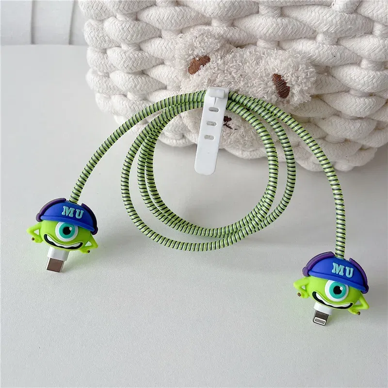 Color: Yellow - 4pcs/set New Cute Cartoon Bite Data Cable Protection Case for Apple Huawei Charging Cable Universal Fall Protection Case