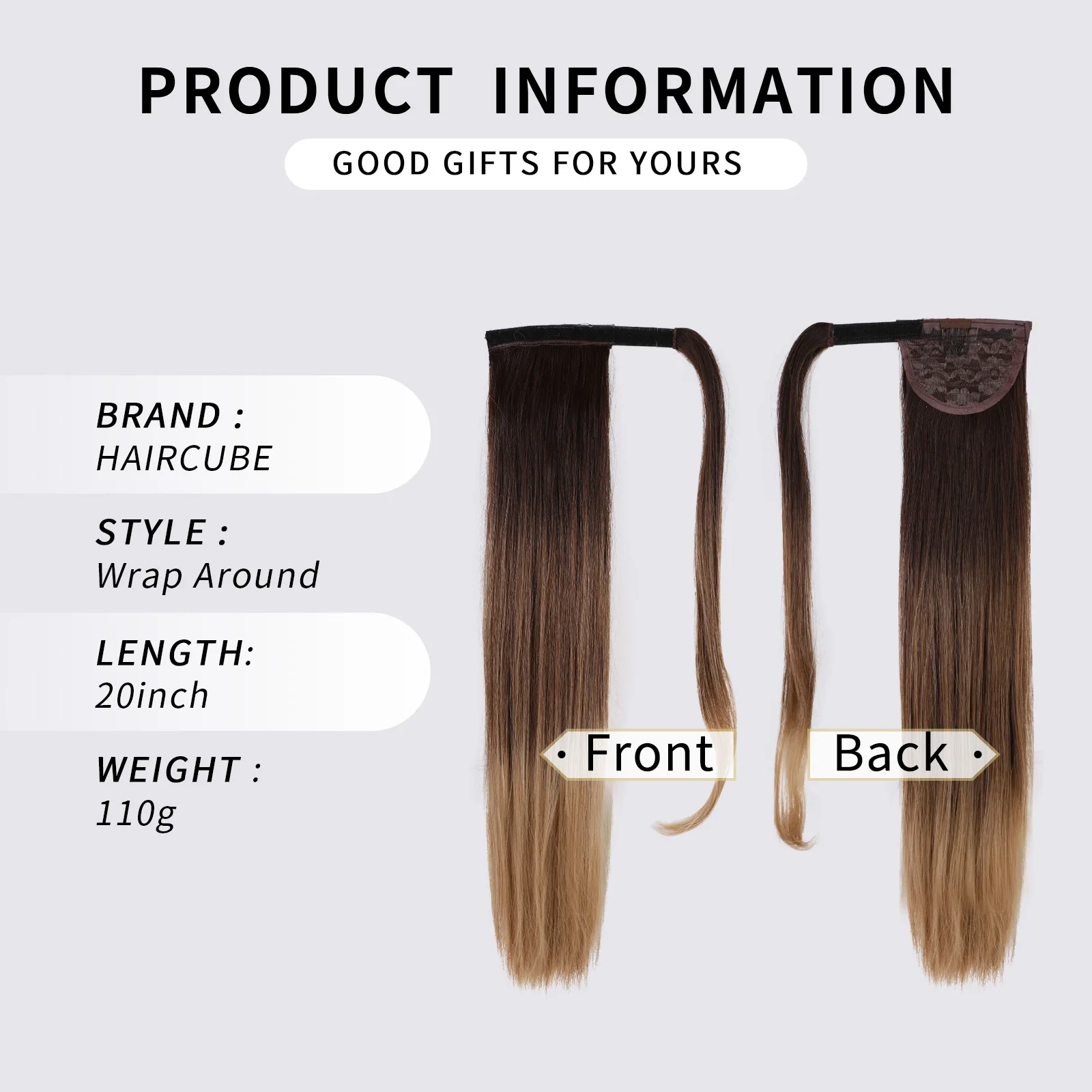 Color: T4/27/30 - Synthetic Hair Chip-in Hair Extension Pony Tail Wig Heat-Resistant Straight Hair With Ponytail Wig 20Inch Long Black Brown Ombr3