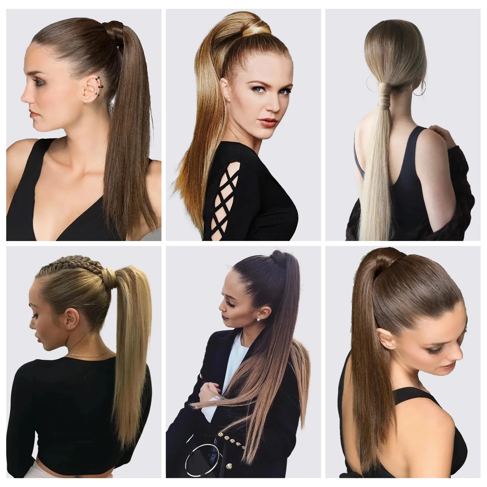 Color: T4/27/30 - Synthetic Hair Chip-in Hair Extension Pony Tail Wig Heat-Resistant Straight Hair With Ponytail Wig 20Inch Long Black Brown Ombr3