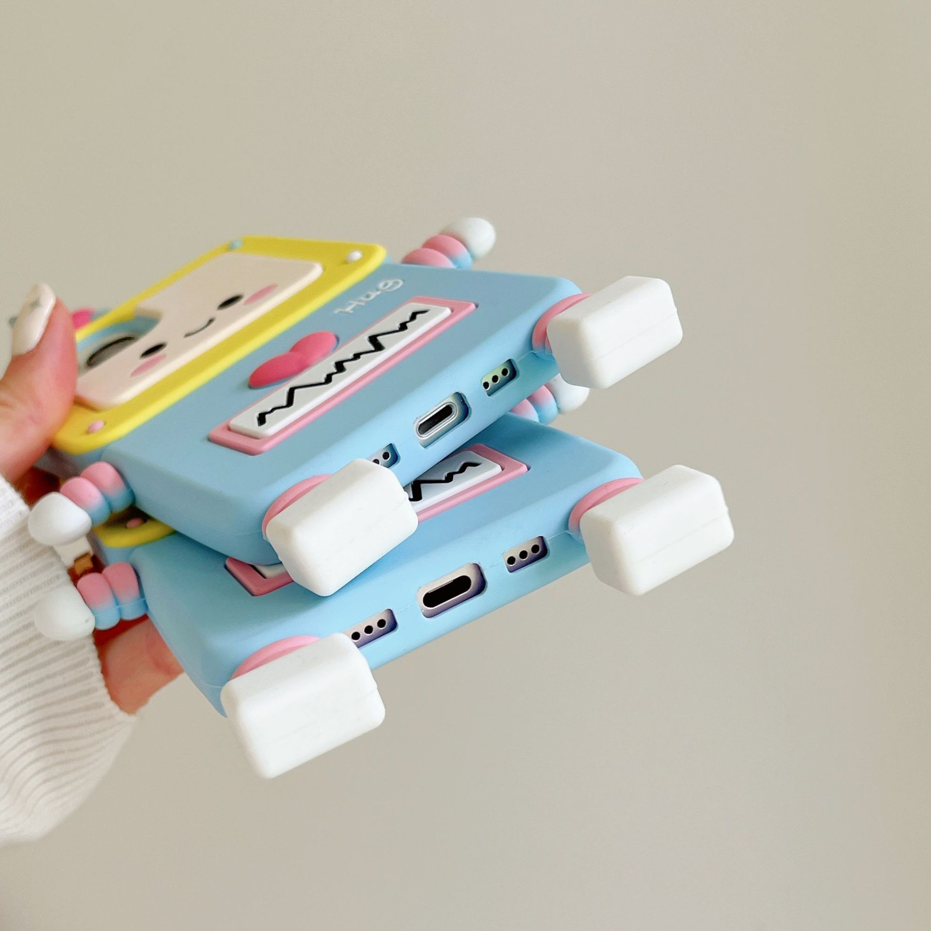 Material: Canvas, Color: Beige - New Cartoon Love Antenna Robot Phone Case For iPhone 15 14 13 12 Pro Max 11 Drop Resistant Case Card