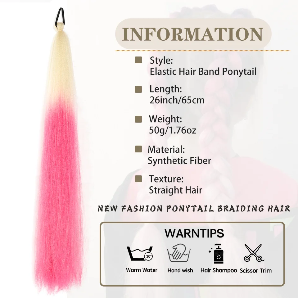 Color: 1B/27HL, Stretched Length: 26inches - LUPU Synthetic Ponytail Extension with Elastic Tie Hair Band 26" Long Straight Colored Braiding Ponytail Ombre Pink Purple Blue