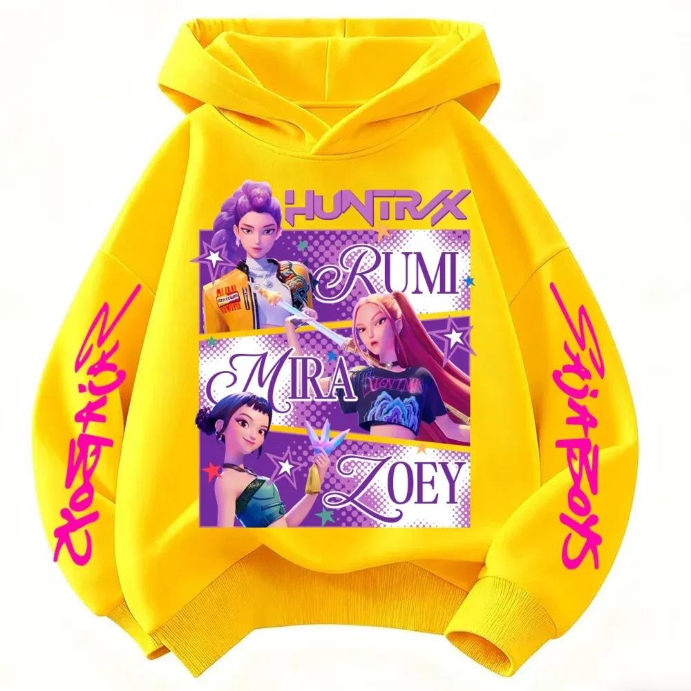 Color: Yellow, Kid Size: 6 - KPop Demon Hunters Huntrix Hoodie Kids Clothes Princess Girls Clothing Fashion Boys Clothes Spring Autumn Sweatshirt Child Tops
