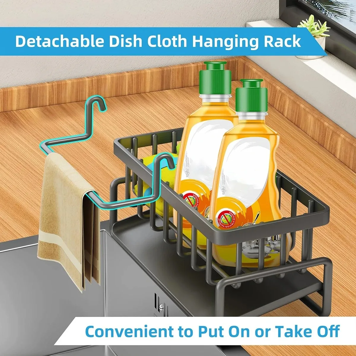 Color: Light green - Kitchen Sink Drain Rack Organizer Sponge Storage Faucet Holder Soap Drainer Dishcloth Towel Rack Kitchen Sink Organizer