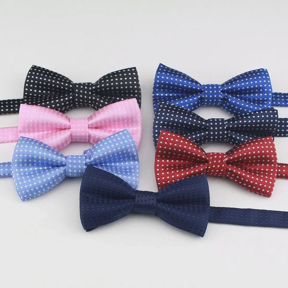 Color: pink - Korean Formal Dress Dots Bow Ties For Kids Business Bowknot Bridegroom Best Man Bowties Polka Dot Butterfly Cute Neckties Gift