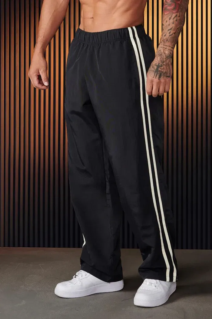 Color: Dark Grey, Size: XL - Jogger Men's Sweatpants Gym Sports Fitness Splicing Strips Printing Mid Waist Casual Pants Ya Fashion Men Clothing Wide Leg Pan