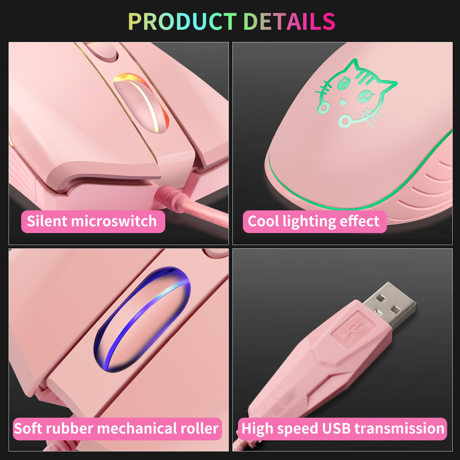 Color: WHITE - USB Wired Gaming Mouse Pink Computer Professional E-sports Mause 2400 DPI Colorful Backlit Silent Mice for Lol Data Laptop Pc
