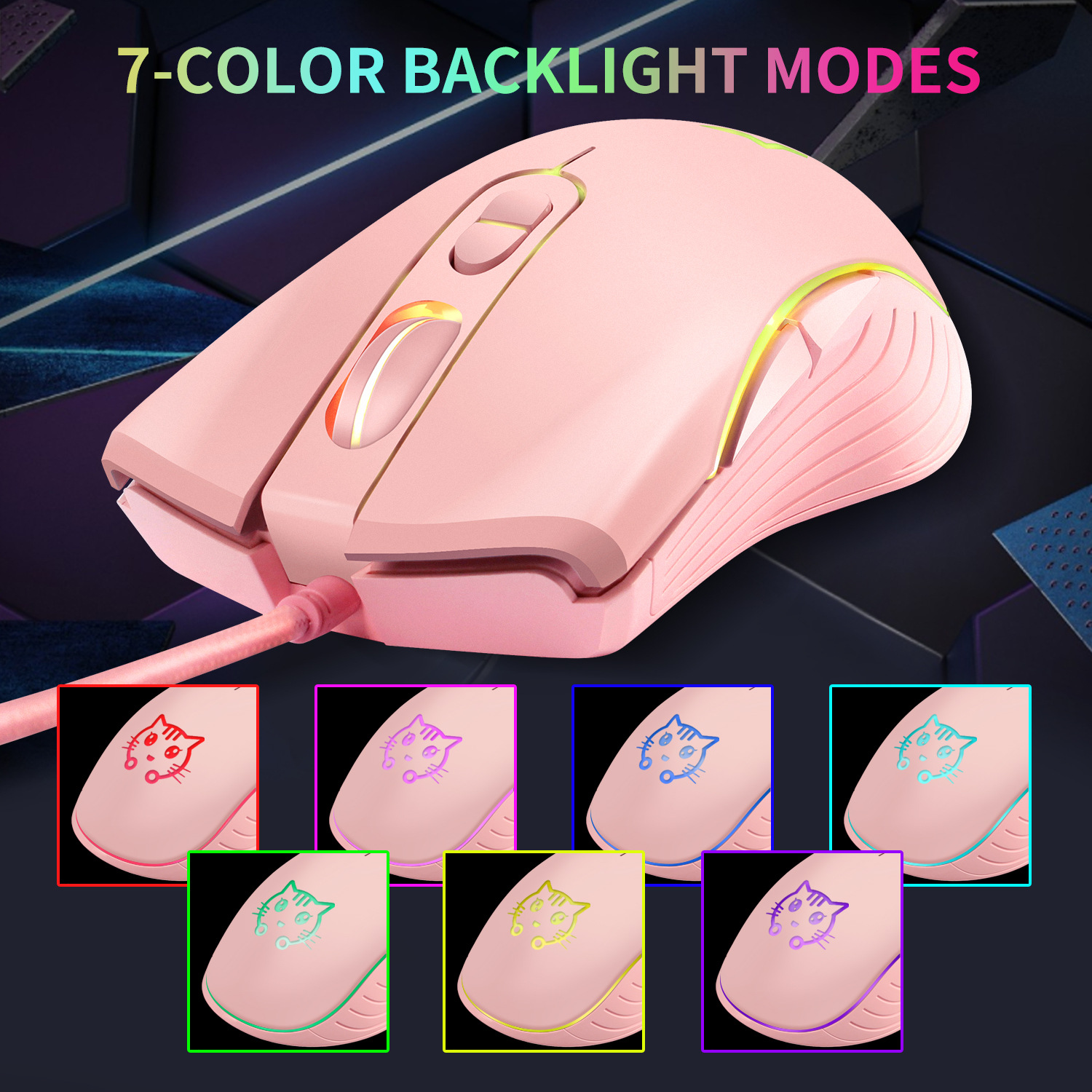 Color: WHITE - USB Wired Gaming Mouse Pink Computer Professional E-sports Mause 2400 DPI Colorful Backlit Silent Mice for Lol Data Laptop Pc