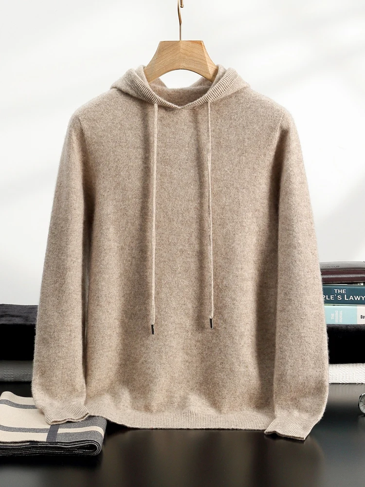 Color: SKY BLUE, Size: XXL - Yoyoselect Men's 100% Cashmere  Luxury Sweater Hoodie Autumn Winter Thick Warm Hooded Pullover Casual Smart Jumpers Knitwear Top