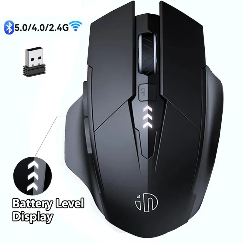 Color: black - Inphic Rechargeable Wireless Mouse Ergonomic Bluetooth 5.0 2.4G Mice Office Mute Mouse For MacBook Tablet Laptops Computer PC