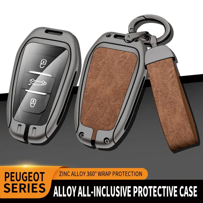 Color Name: black - Car Metal Key Case Cover Shell Fob For Peugeot 308 408 508 2008 3008 4008 5008 For Citroen C4 C6 C3-XR key chain Accessories