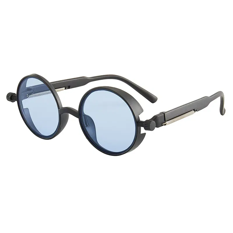 Lenses Color: GRAY, Ships From: CN, Frame Color: MULTI - Classic Gothic Steampunk Sunglasses Luxury Brand Designer High Quality Men and Women Retro Round Pc Frame Sunglasses