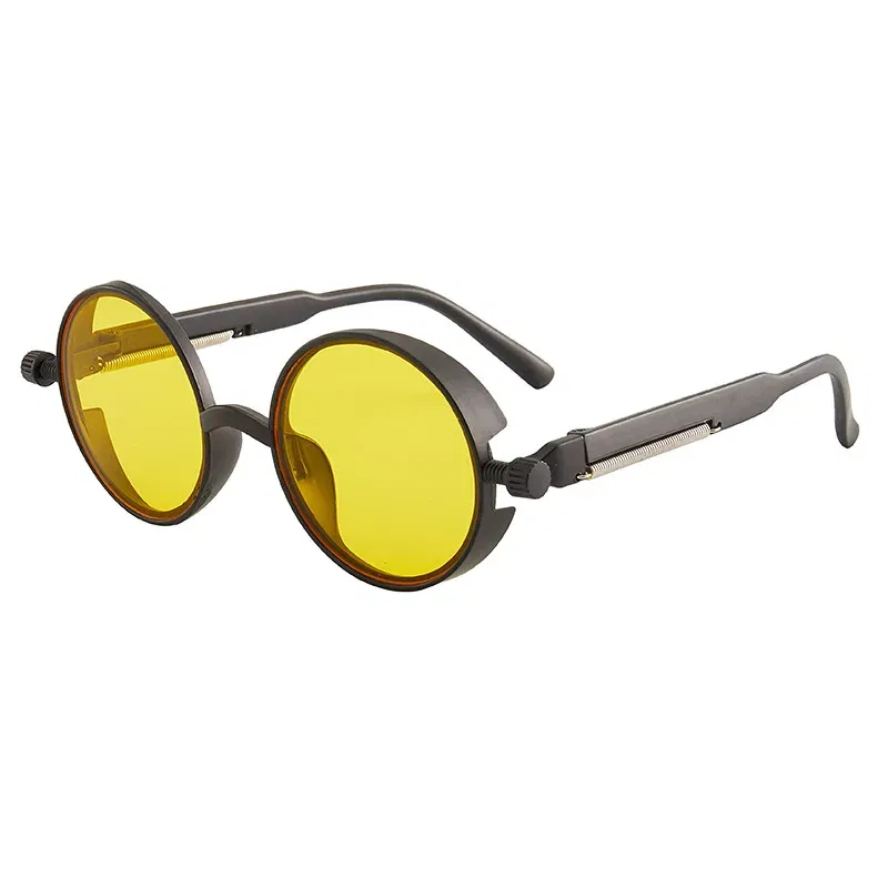 Lenses Color: GRAY, Ships From: CN, Frame Color: MULTI - Classic Gothic Steampunk Sunglasses Luxury Brand Designer High Quality Men and Women Retro Round Pc Frame Sunglasses