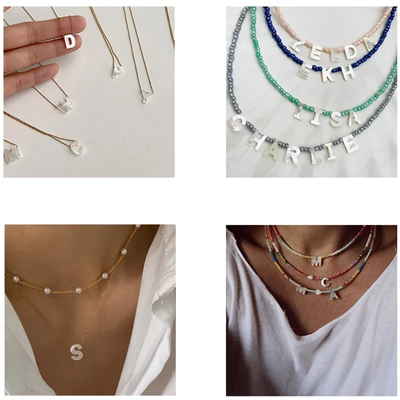 Color: Yellow - Trend DIY Handmade Vertical Capital Letter Pendant Beads Jewelry Making Accessories Necklace Bracelet Letras Materiales