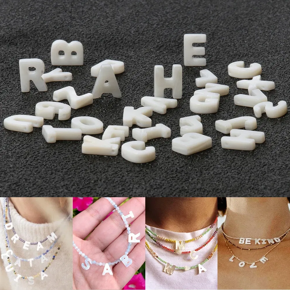 Color: Yellow - Trend DIY Handmade Vertical Capital Letter Pendant Beads Jewelry Making Accessories Necklace Bracelet Letras Materiales