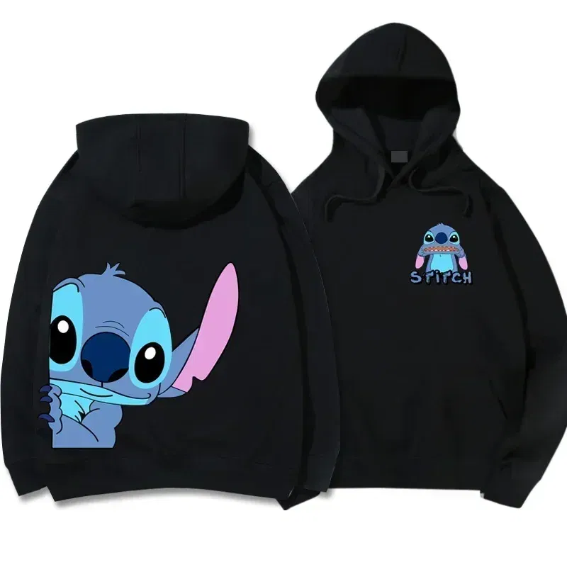 Color: Pink, Size: L - Disney Hoodie Fashion Stitch Angel Monster Letter Cartoon Sweatshirt Pullover Cute Harajuku Unisex Women's Pocket Top
