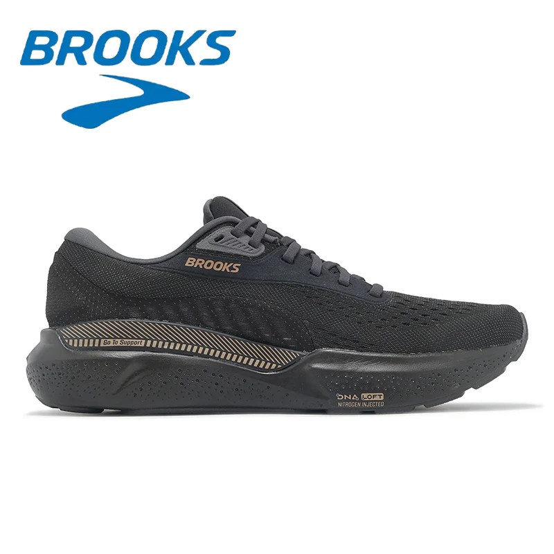 Color: black, Shoe Size: 41 - Brooks GTS 24 Black and Gold Men's Fashion Running Shoes Breathable Mesh Structure Non-slip Wear-resistant Off-road Sports Shoes