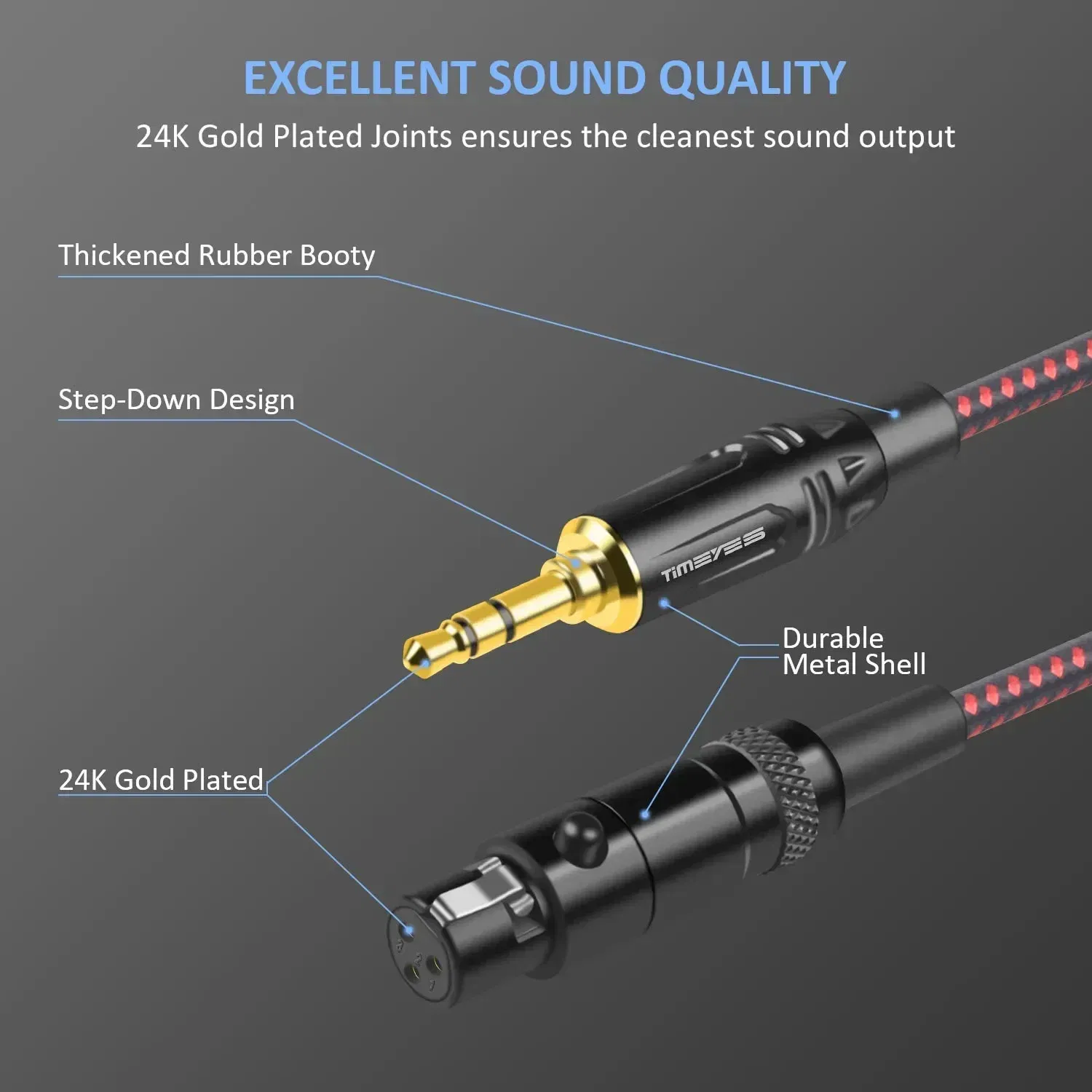 Color: Black, Length: 20m - TIMEYES 3.5mm To Mini XLR Female Stereo Audio Cable 1/8 Inch TRS To 3-pin Mini XLR Female Headphones Audio Cable