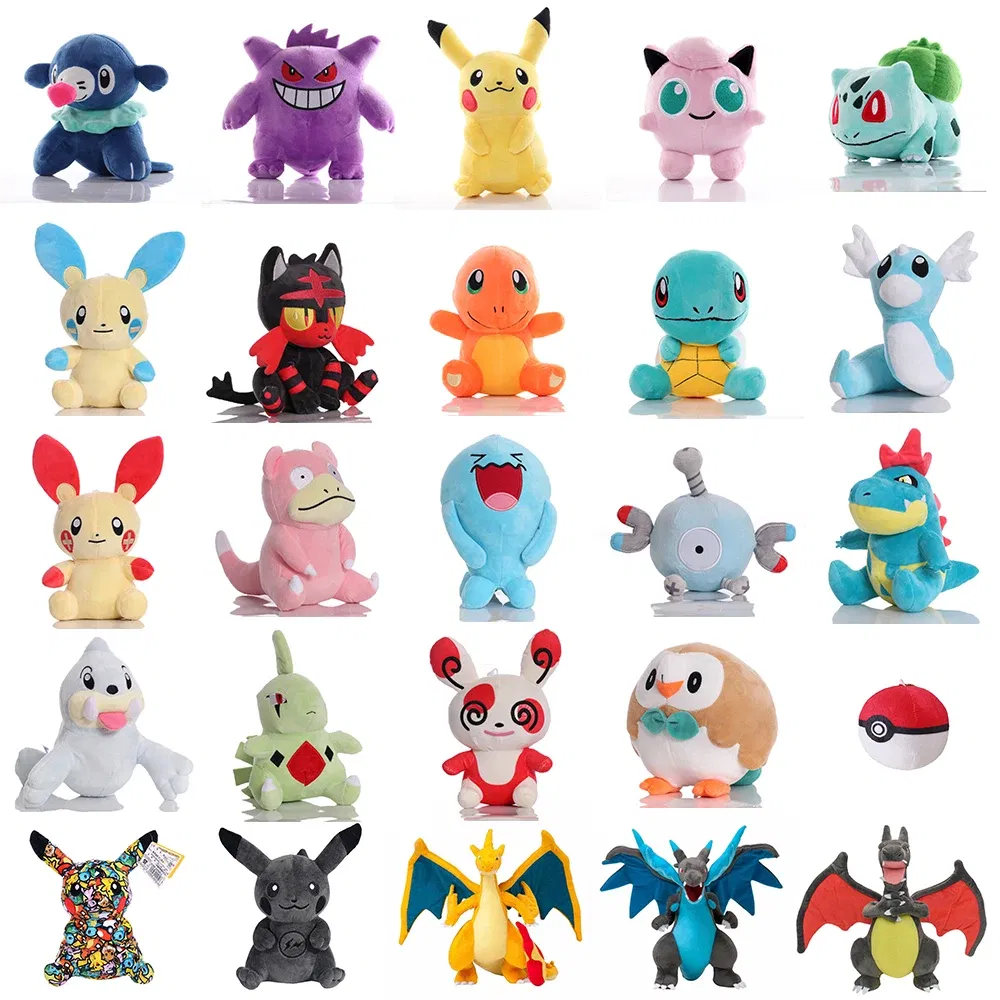 Color: Red - Cute Pokemon Plush Toy Pikachu Rowlet Charizard Larvitar Squirtle Slowpoke Dratini Spinda Soft Stuffed Doll Kids Christmas Gift