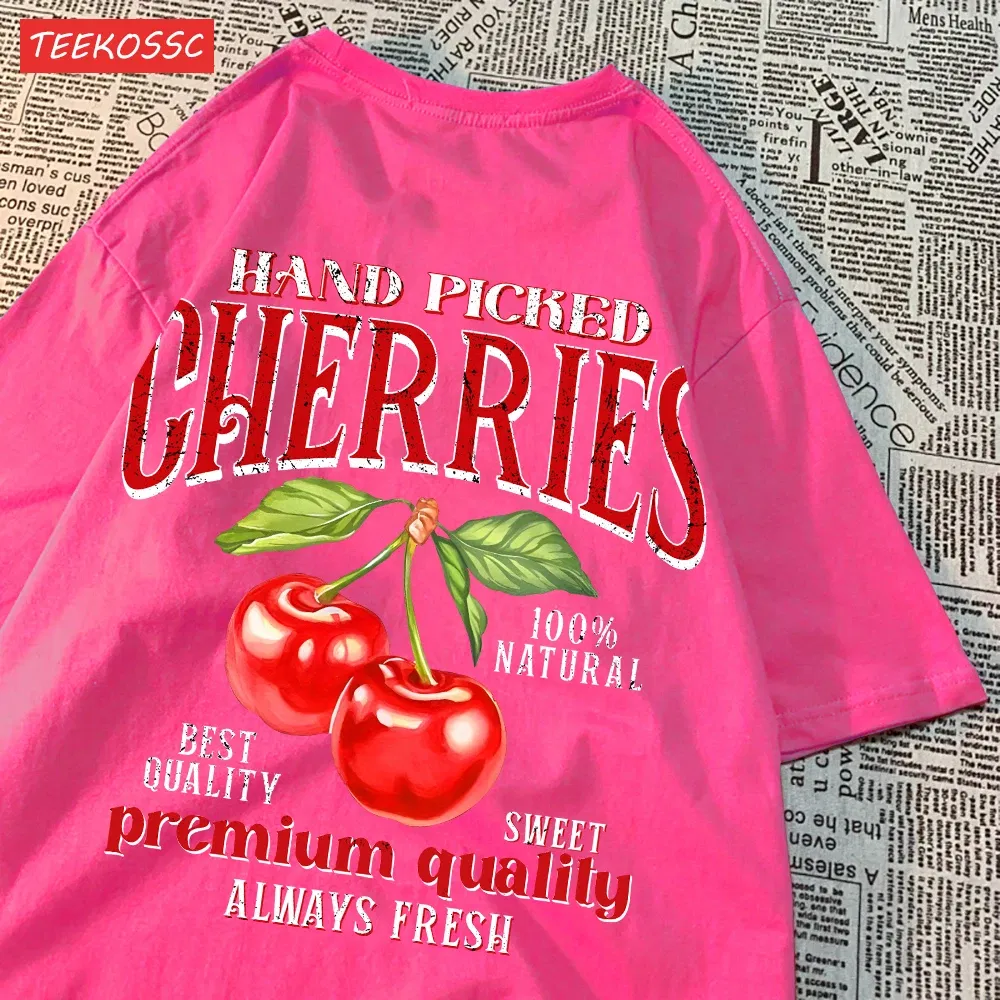Color: black, Size: XXL - Summer Lemon Cherries Prints T-Shirts Cotton Women's Tops Oversize O-Neck Soft Short Sleeve tees Street Casual Womans Clothes