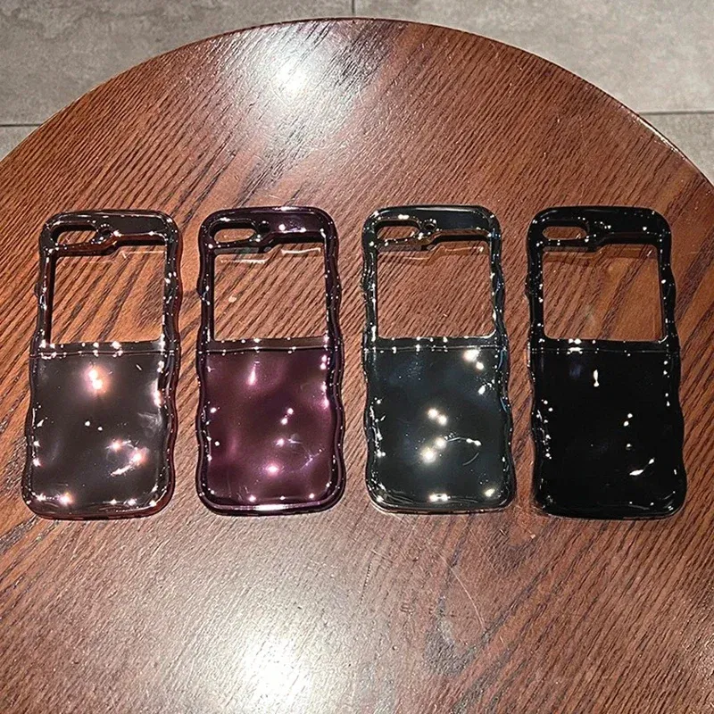 Color: Blue, Material: aluminum - Cartoon Stone Pattern Gloss Wave Case for Samsung Galaxy Z Flip 6 5 flip6 Plating Meteorite Soft TPU Shockproof Ins Korean Cover