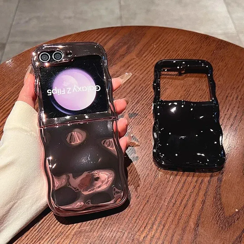 Color: Blue, Material: aluminum - Cartoon Stone Pattern Gloss Wave Case for Samsung Galaxy Z Flip 6 5 flip6 Plating Meteorite Soft TPU Shockproof Ins Korean Cover