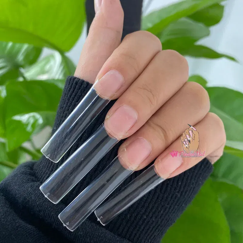 Color: GRAY - 500pcs Flat Square XXL Long Acrylic Nail Tips Flatter Straight Non C Curve Half Cover False Nails Tip Manicure Tool