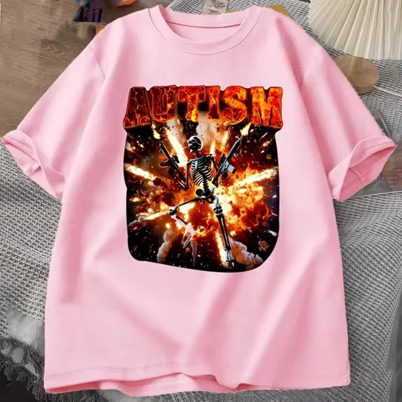 Color: Blue, Size: XS?€old?‰ - Autistic Funny Skeleton T Shirt Women Men Autism Edgy Skeleton Meme T-shirt Casual Short Sleeve Tshirt Round Neck Clothes