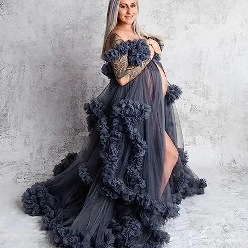 Color: Gold, Maternity Size: L, Ships From: CHINA - Tulle Long Maternity Dress Photoshoot  п?»?°?‚ь?µ  photography dresses baby shower dresses for pregnant woman  п?»?°?‚ь?µ д?»я ?±?µр?