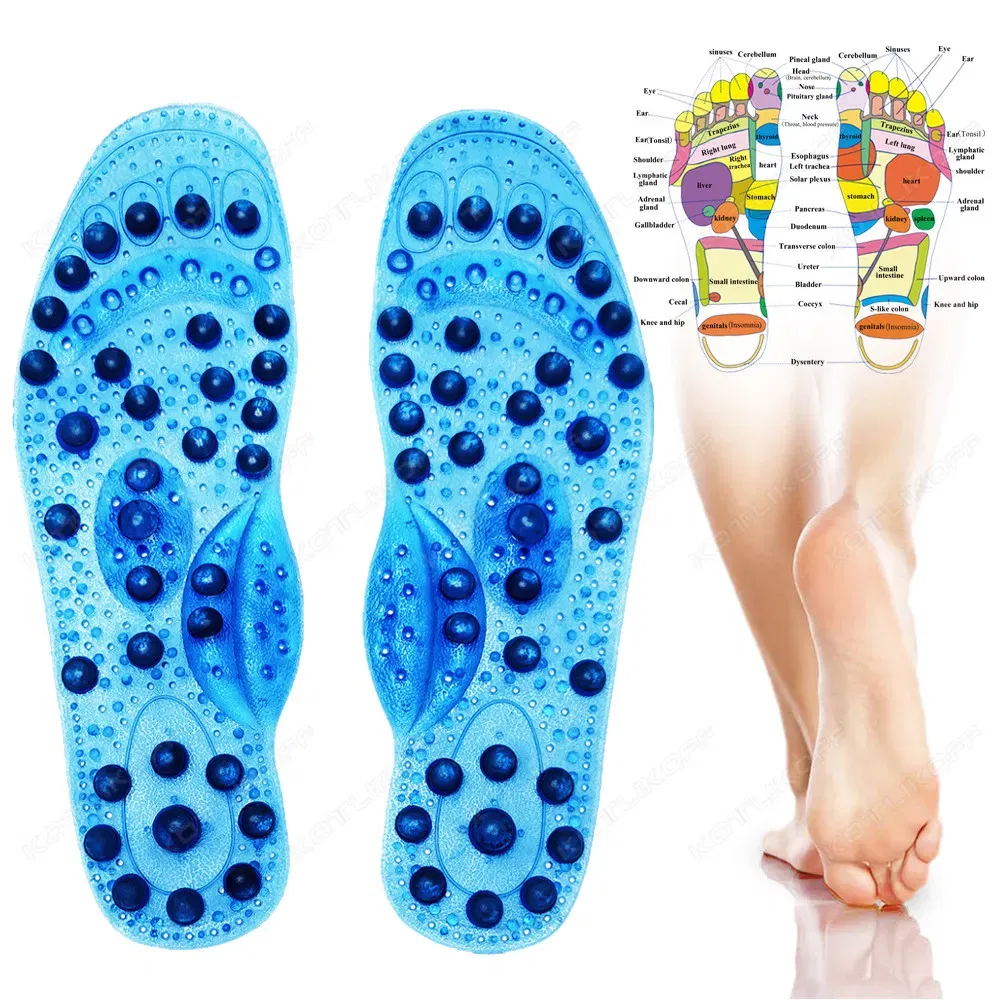 Color: Gold, Shoe Size: 0.5 - Magnetic Therapy Massage Insoles For Shoes Foot Acupressure Enhanced Magnetic Insole Point Therapy Feet Body Detox Insert Pads