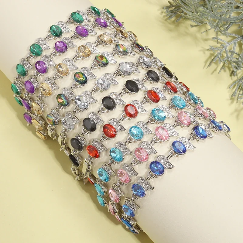Metal Color: Gold-color - Fashion Exquisite Color Crystal Inlaid Ladies Charm Bracelet Engagement Wedding Jewelry