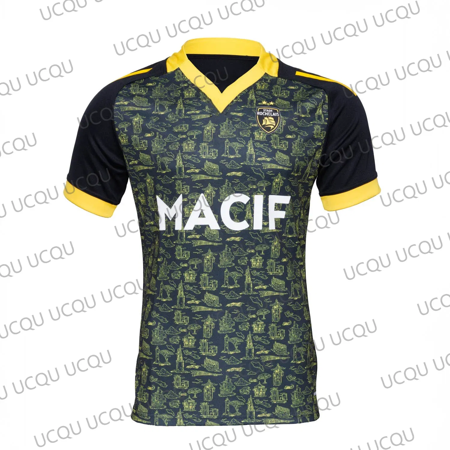 Color: Beige, Kid Size: 9 - 2025 New Arriavl France Rugly Jersey 24-25 Game Jersey Oversized Stade Rochelais  Football Short Sleeve Tops