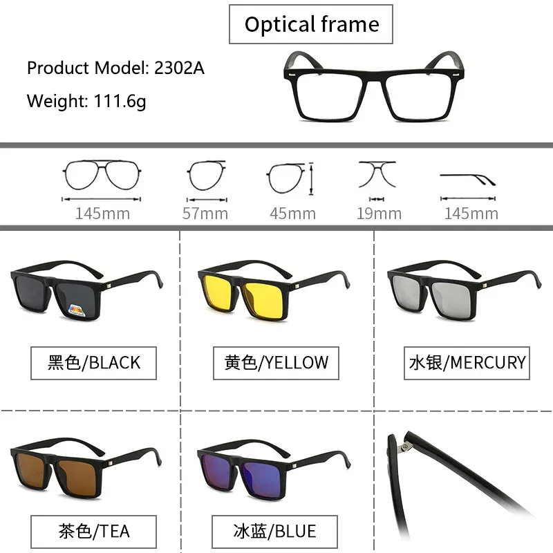 Lenses Color: Silver, Ships From: CHINA, Frame Color: WHITE - 6 In 1 Magnetic Clip Sunglasses And Prescription Glasses Frame Men Women Polarized or Night Vision Lenses PC or TR90 Frame 2333