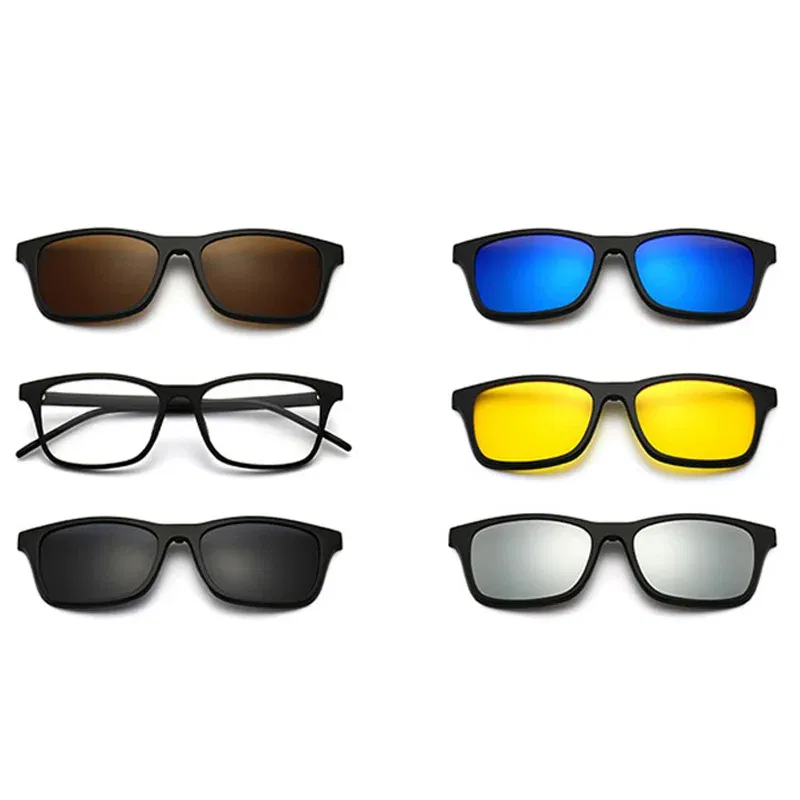 Lenses Color: Silver, Ships From: CHINA, Frame Color: WHITE - 6 In 1 Magnetic Clip Sunglasses And Prescription Glasses Frame Men Women Polarized or Night Vision Lenses PC or TR90 Frame 2333