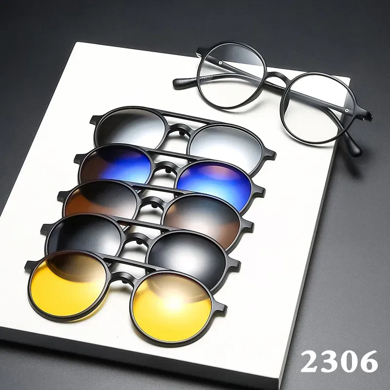 Lenses Color: Silver, Ships From: CHINA, Frame Color: WHITE - 6 In 1 Magnetic Clip Sunglasses And Prescription Glasses Frame Men Women Polarized or Night Vision Lenses PC or TR90 Frame 2333